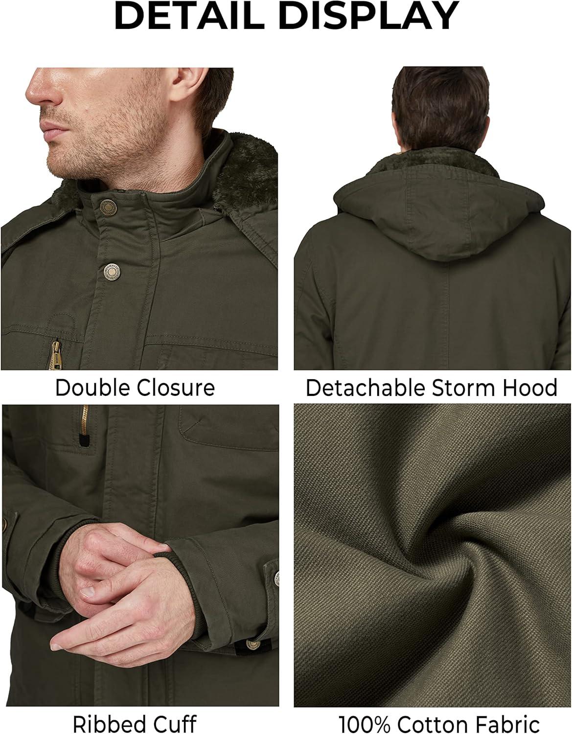 imageWenVen Mens Winter Thicken Cotton Parka Jacket Warm Coat with Removable Hood