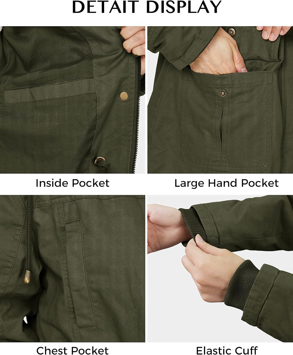 imageWenVen Womens Cotton Military Jacket Lightweight Casual Anorak Coat with Hood