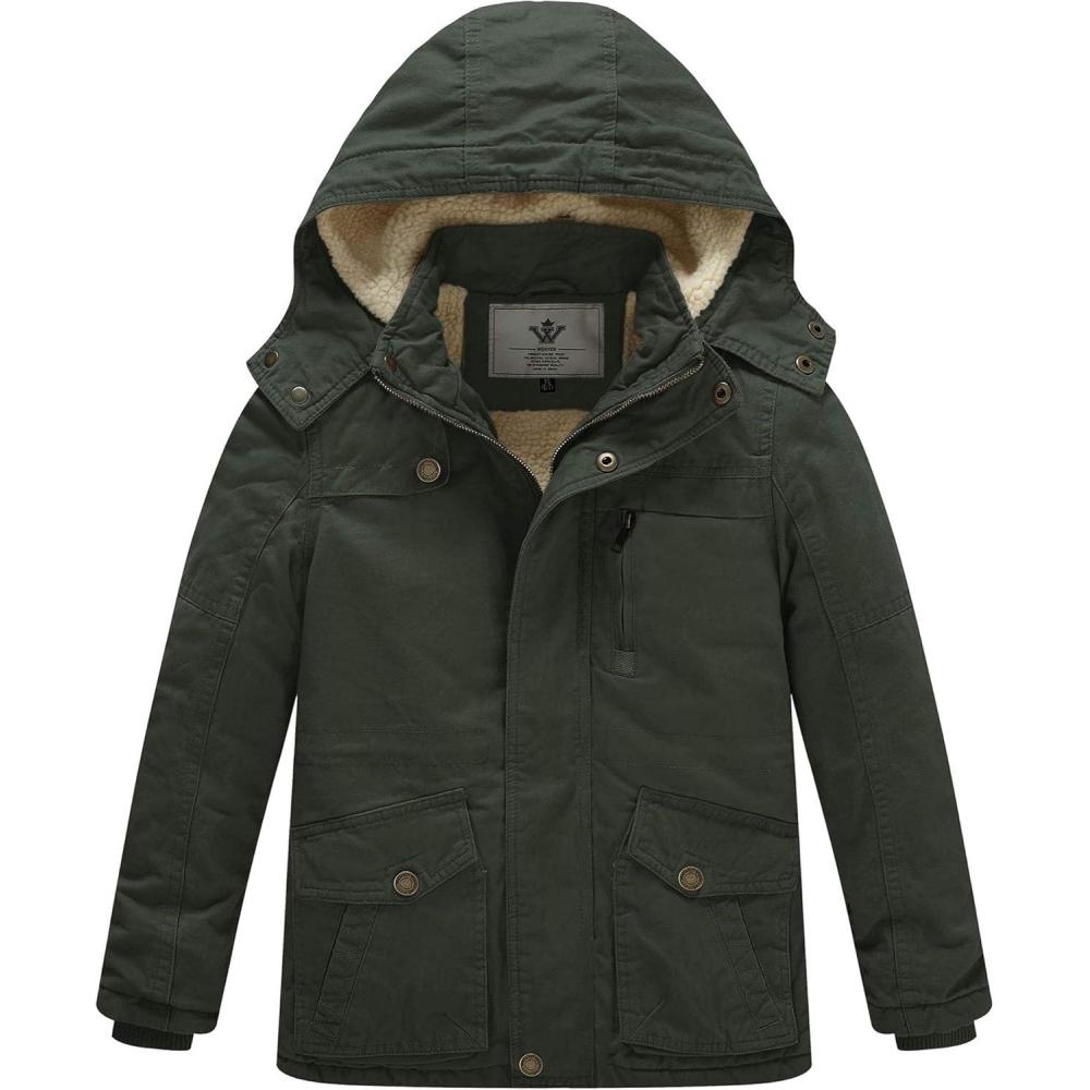 imageWenVen Boys Winter Thicken Cotton Coat Heavy Sherpa Lined Hooded Parka JacketArmy Green