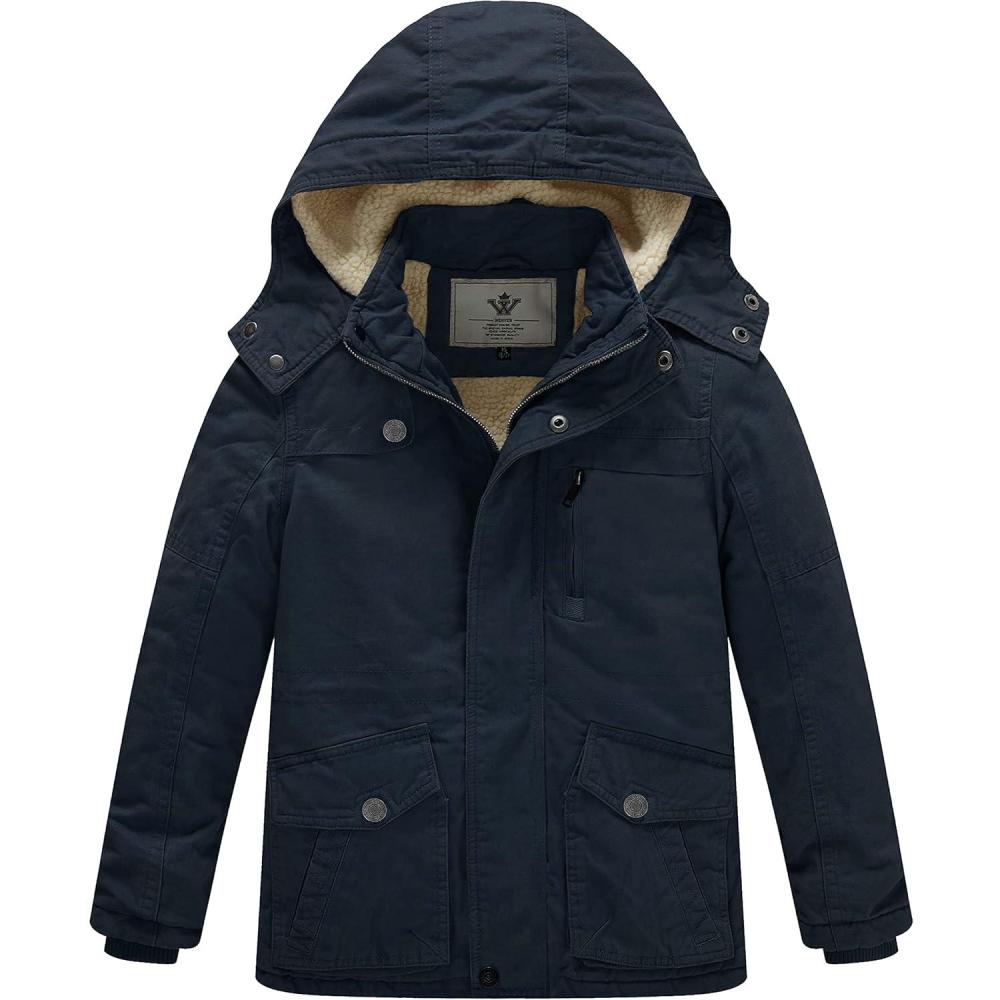 imageWenVen Boys Winter Thicken Cotton Coat Heavy Sherpa Lined Hooded Parka JacketBlue