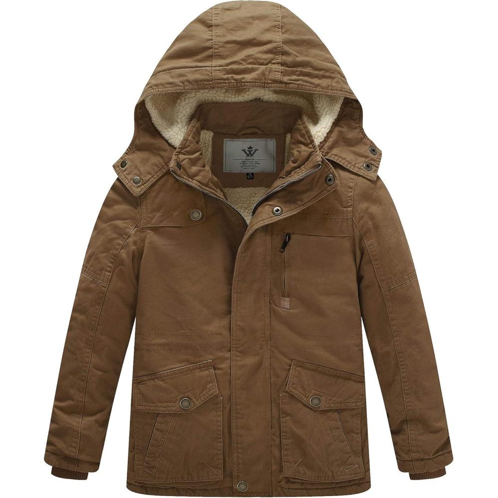 imageWenVen Boys Winter Thicken Cotton Coat Heavy Sherpa Lined Hooded Parka JacketBrown