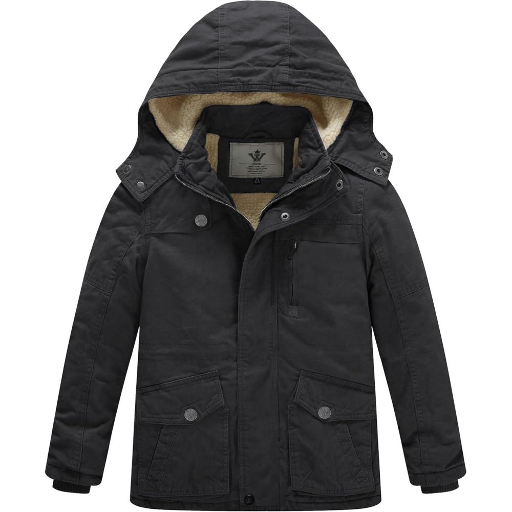 imageWenVen Boys Winter Thicken Cotton Coat Heavy Sherpa Lined Hooded Parka JacketGrey