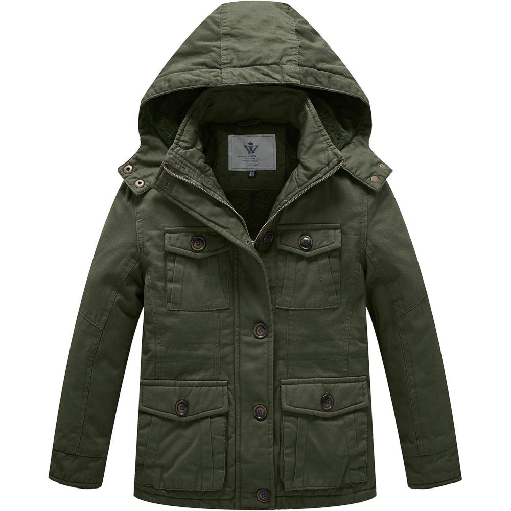 imageWenVen Boys ampamp Girls Winter Warm Sherpa Lined Parka Coat with Removable HoodArmy Green