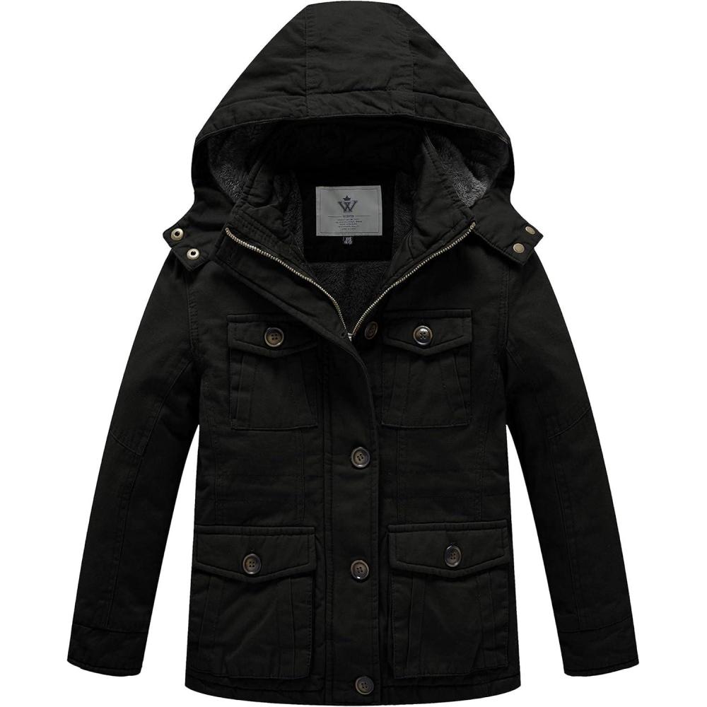imageWenVen Boys ampamp Girls Winter Warm Sherpa Lined Parka Coat with Removable HoodBlack