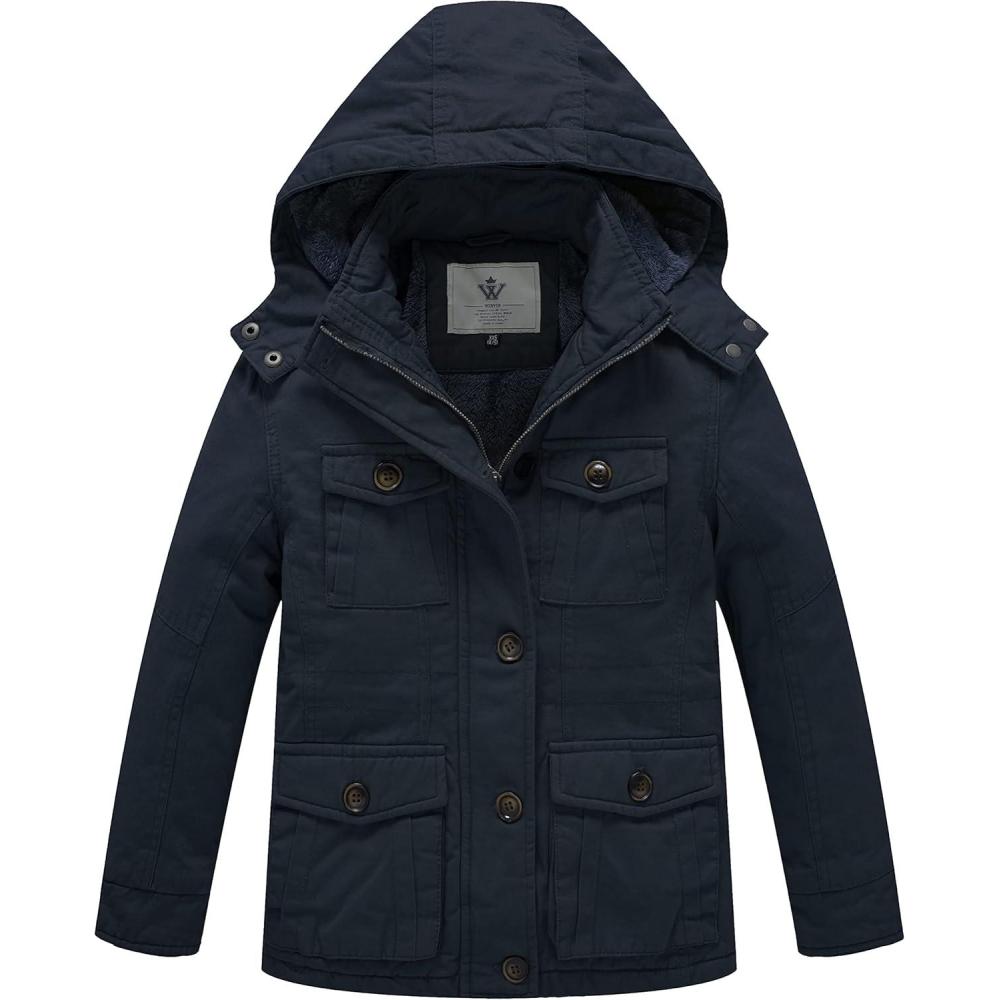 imageWenVen Boys ampamp Girls Winter Warm Sherpa Lined Parka Coat with Removable HoodBlue
