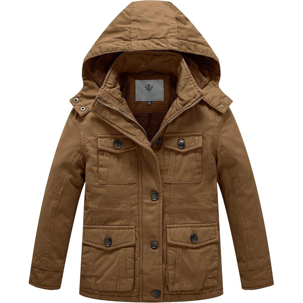 imageWenVen Boys ampamp Girls Winter Warm Sherpa Lined Parka Coat with Removable HoodBrown