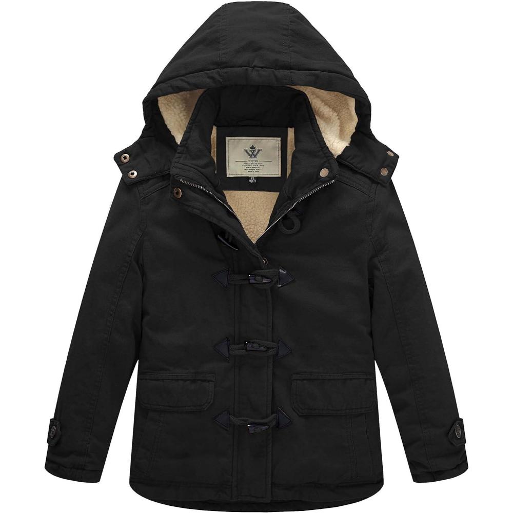 imageWenVen Girls Winter Sherpa Jacket Thicken Cotton Parka Coat with Removable HoodBlack