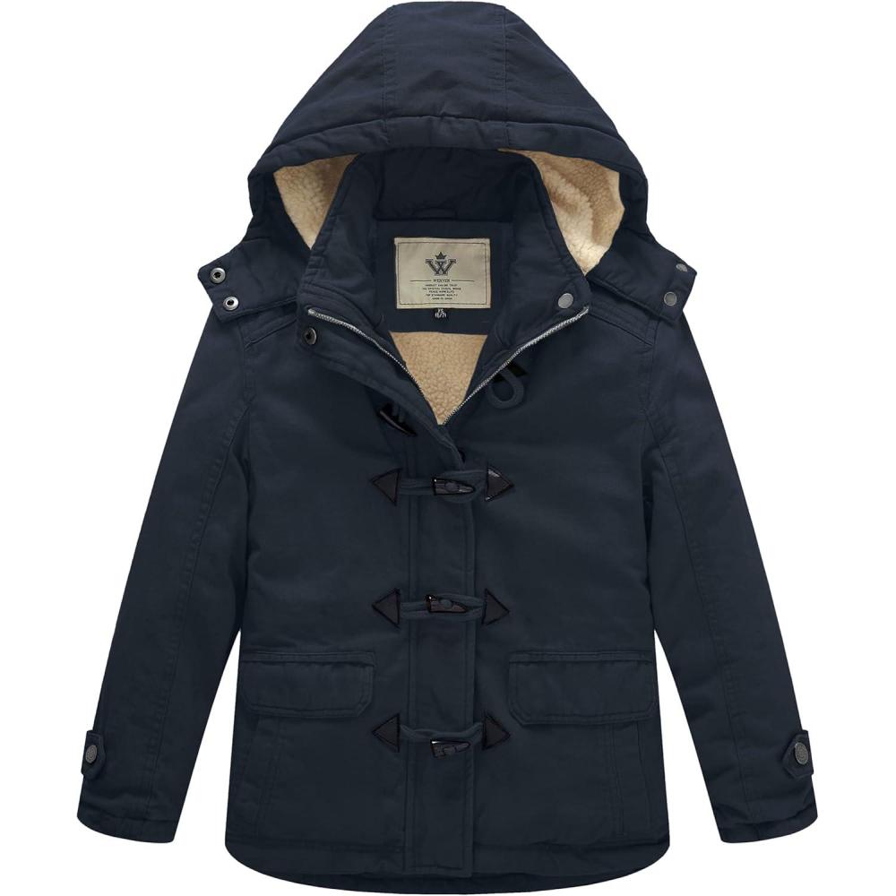 imageWenVen Girls Winter Sherpa Jacket Thicken Cotton Parka Coat with Removable HoodBlue