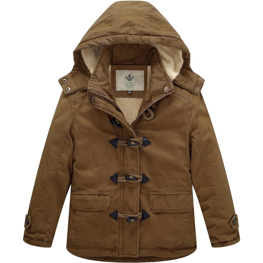imageWenVen Girls Winter Sherpa Jacket Thicken Cotton Parka Coat with Removable HoodBrown
