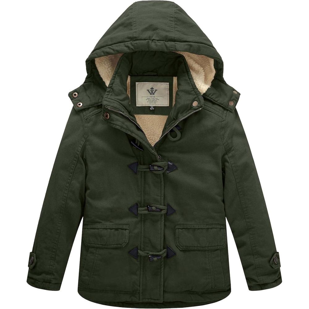 imageWenVen Girls Winter Sherpa Jacket Thicken Cotton Parka Coat with Removable HoodGreen