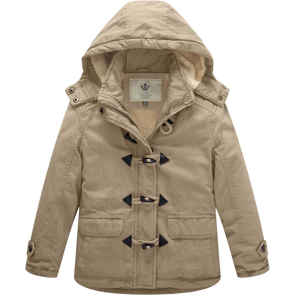 imageWenVen Girls Winter Sherpa Jacket Thicken Cotton Parka Coat with Removable HoodKhaki