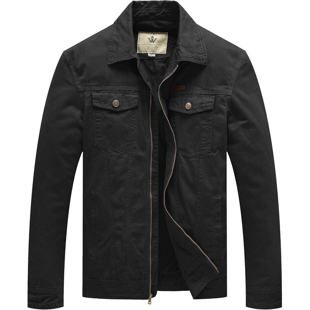 imageWenVen Mens Casual Canvas Cotton Jacket Lightweight Military Utility JacketBblack
