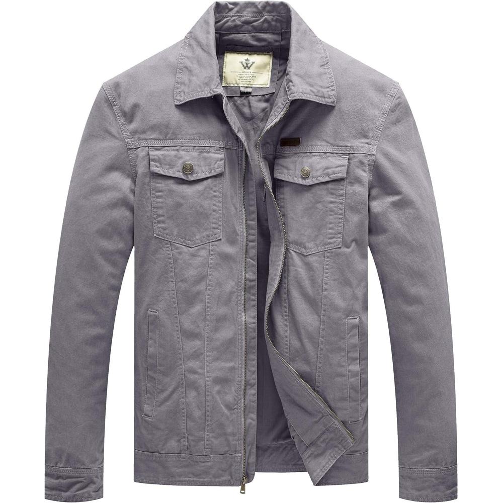 imageWenVen Mens Casual Canvas Cotton Jacket Lightweight Military Utility JacketLight Grey