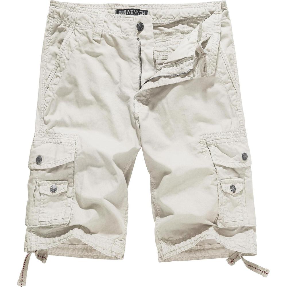 imageWenVen Mens Cotton Twill Cargo Shorts Classic Relaxed Fit Reg and Big ampamp Tall SizesBeige