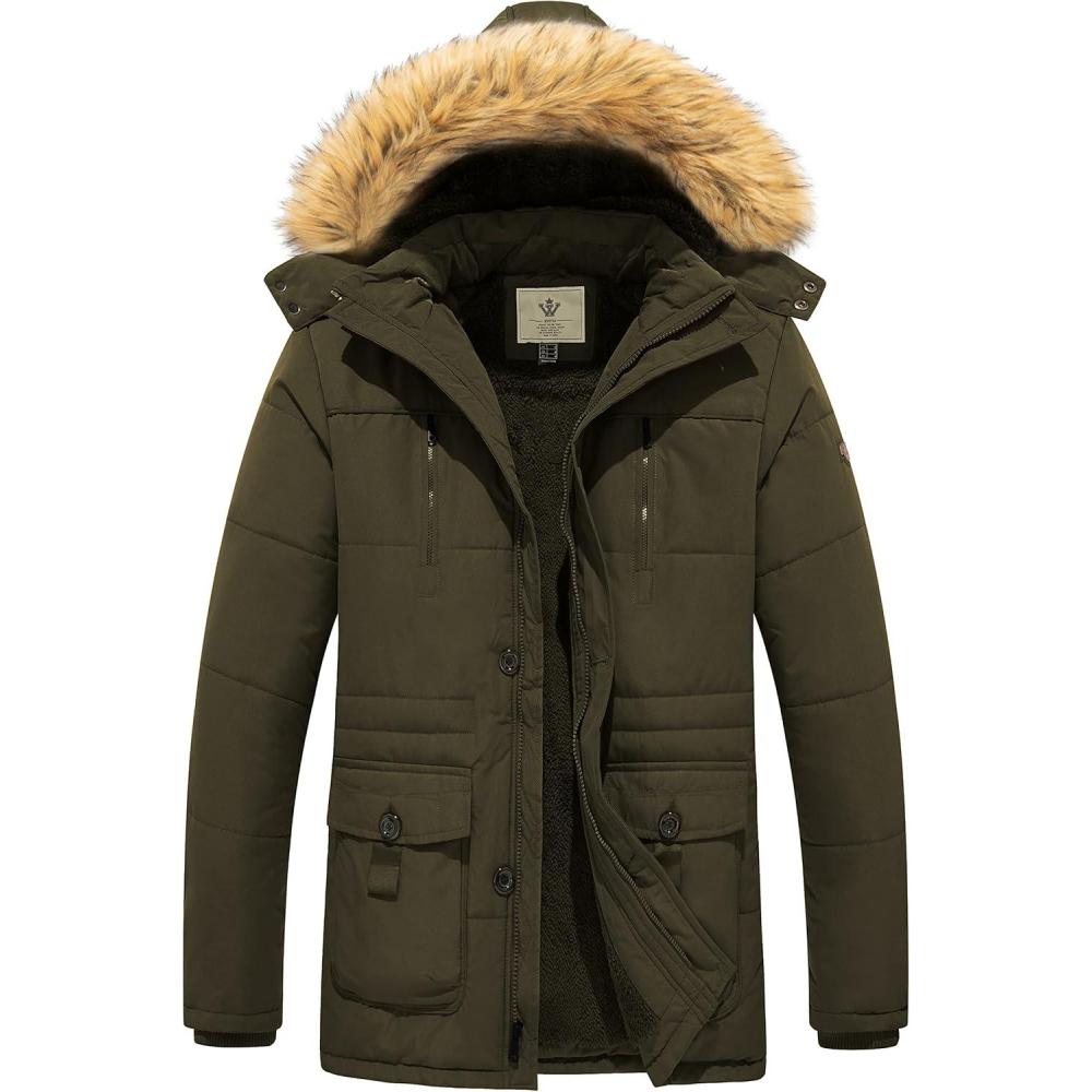 imageWenVen Mens Hooded Warm Coat Winter Parka JacketArmy Green