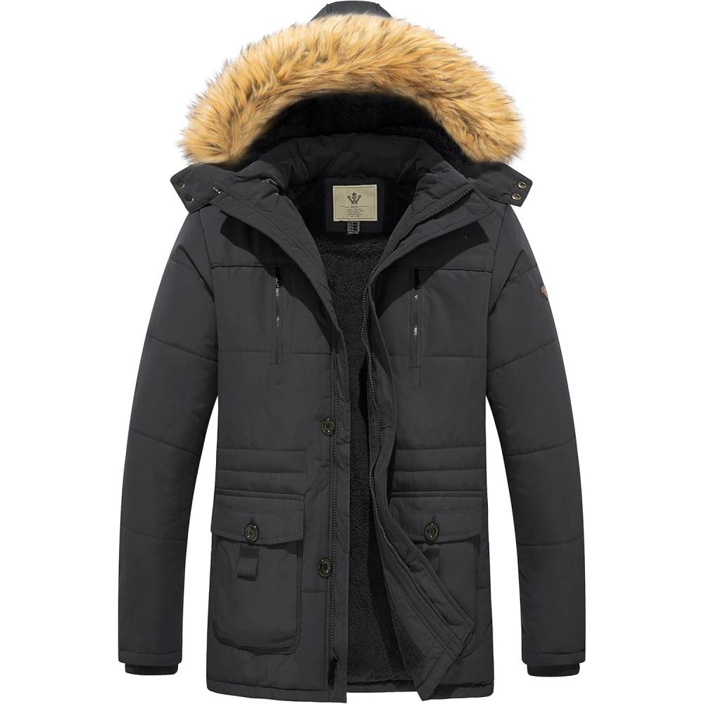 imageWenVen Mens Hooded Warm Coat Winter Parka JacketCharcoal