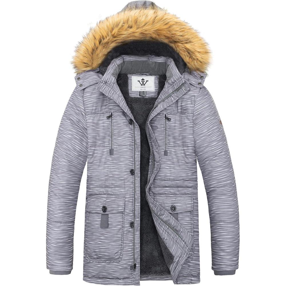 imageWenVen Mens Hooded Warm Coat Winter Parka JacketCharcoal Heather