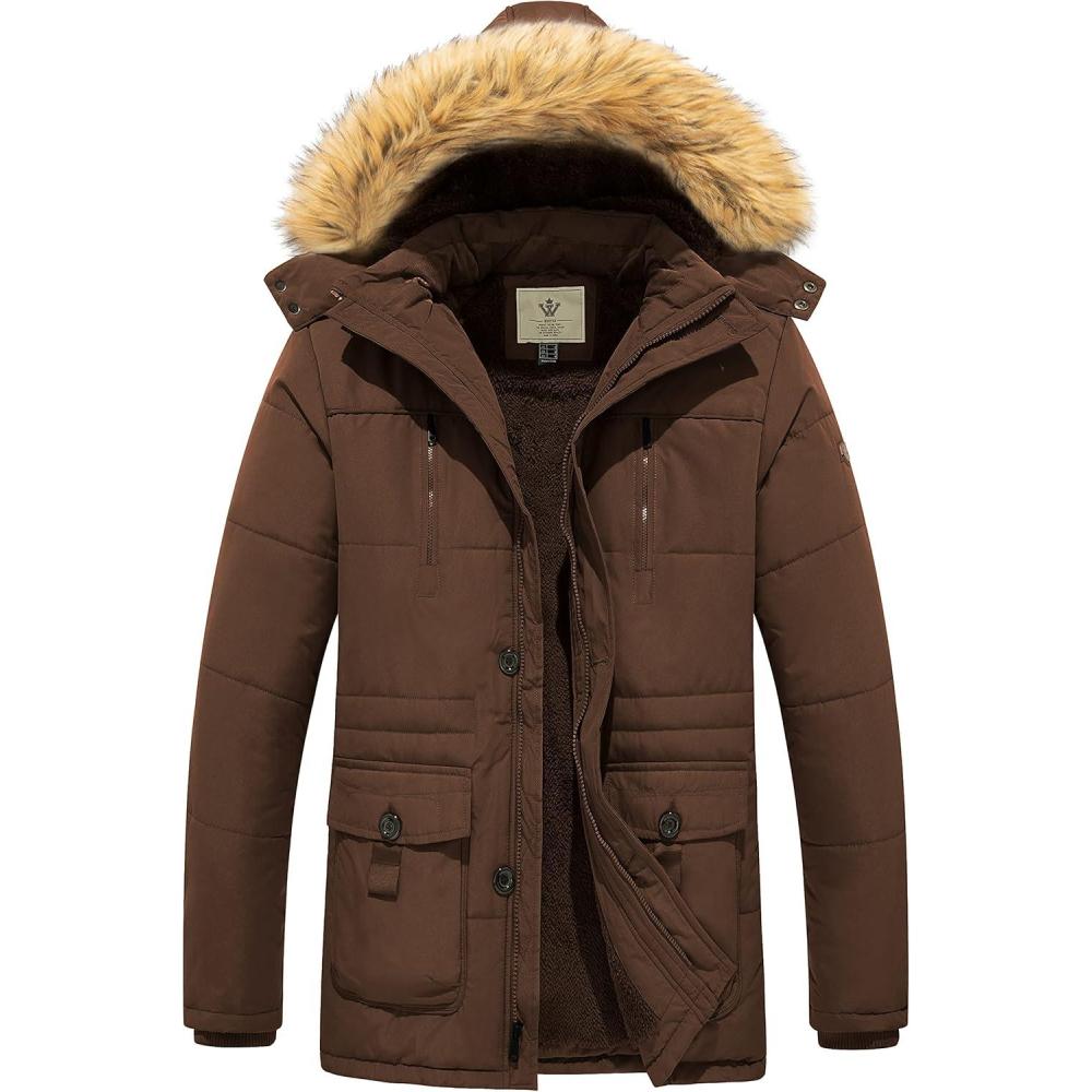 imageWenVen Mens Hooded Warm Coat Winter Parka JacketCoffee