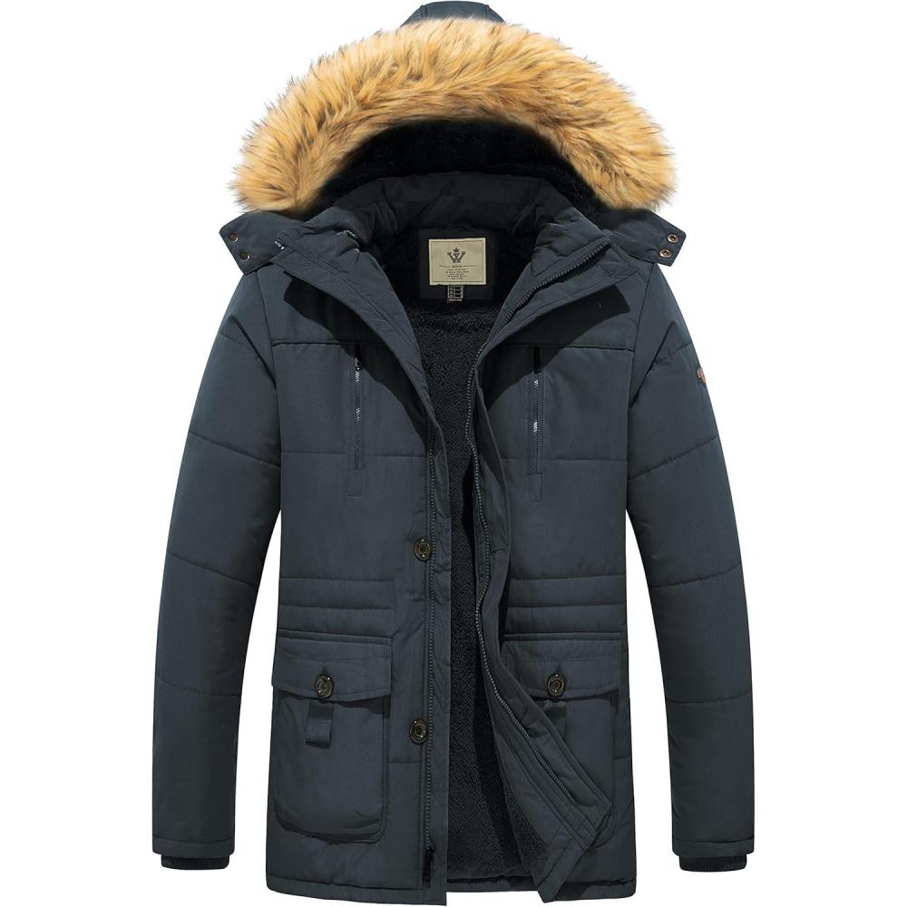imageWenVen Mens Hooded Warm Coat Winter Parka JacketGrey