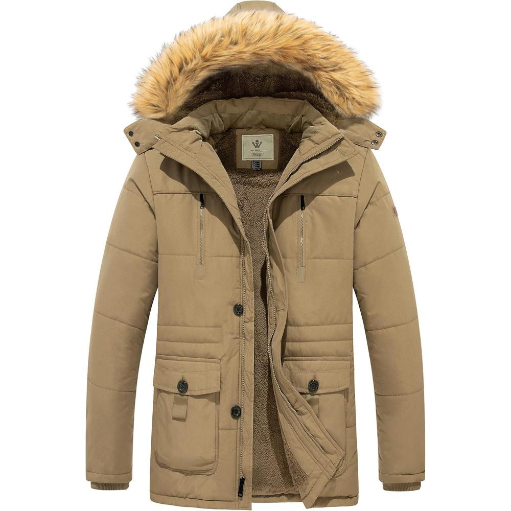 imageWenVen Mens Hooded Warm Coat Winter Parka JacketKhaki