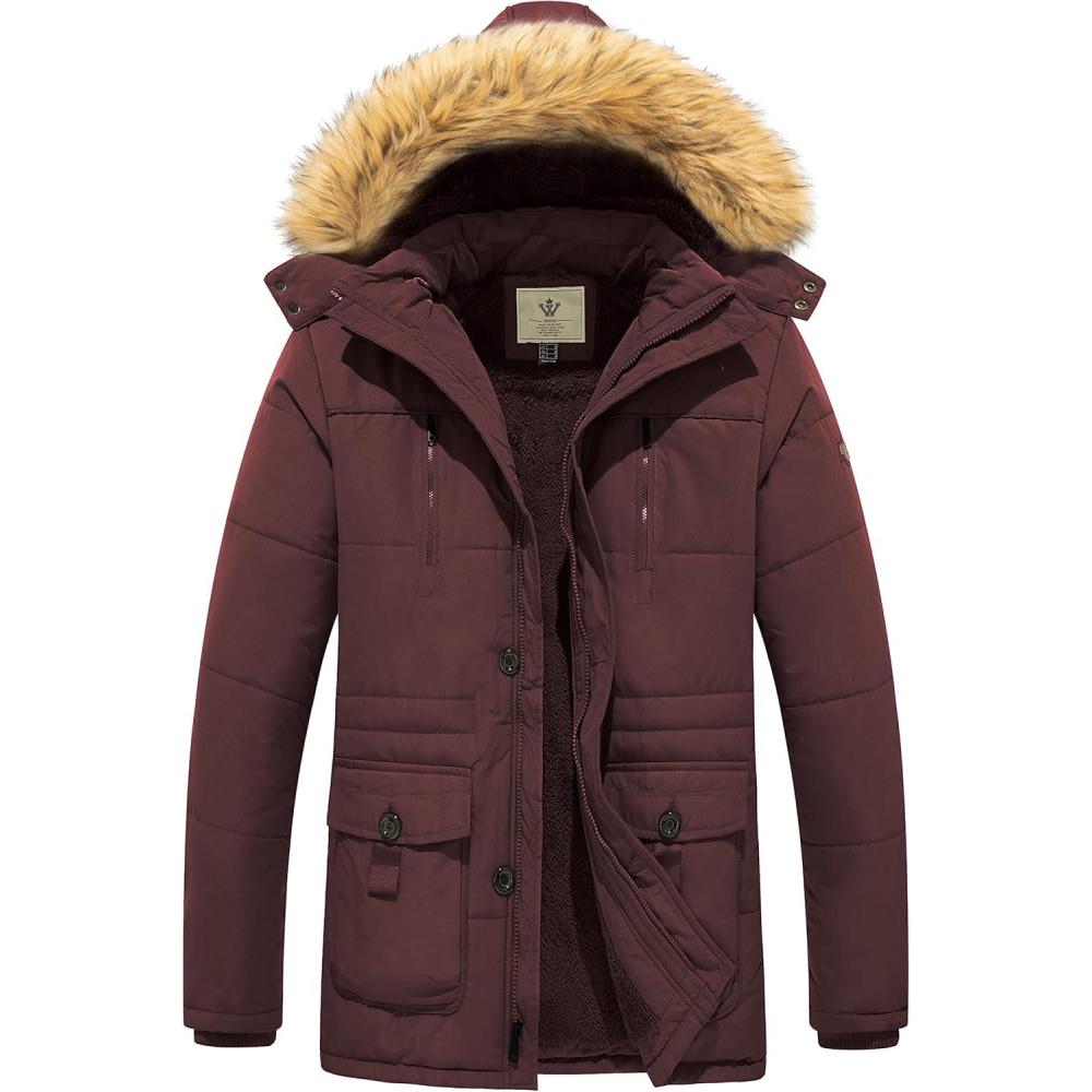 imageWenVen Mens Hooded Warm Coat Winter Parka JacketRed