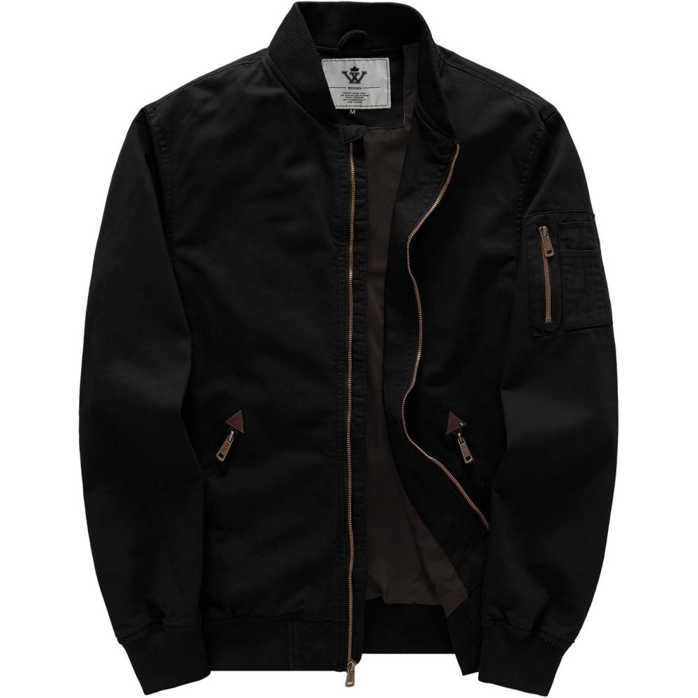 imageWenVen Mens Lightweight Cotton Flight Bomber Jacket Casual Military WindbreakerBlack