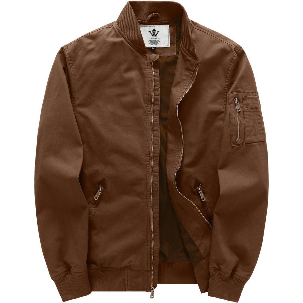imageWenVen Mens Lightweight Cotton Flight Bomber Jacket Casual Military WindbreakerCoffee