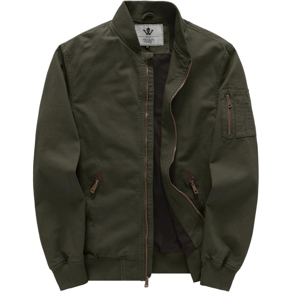 imageWenVen Mens Lightweight Cotton Flight Bomber Jacket Casual Military WindbreakerGreen