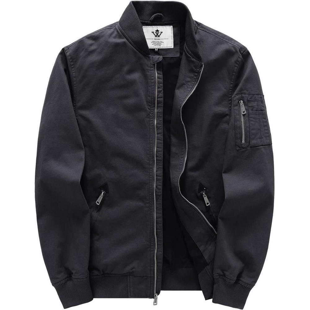 imageWenVen Mens Lightweight Cotton Flight Bomber Jacket Casual Military WindbreakerGrey