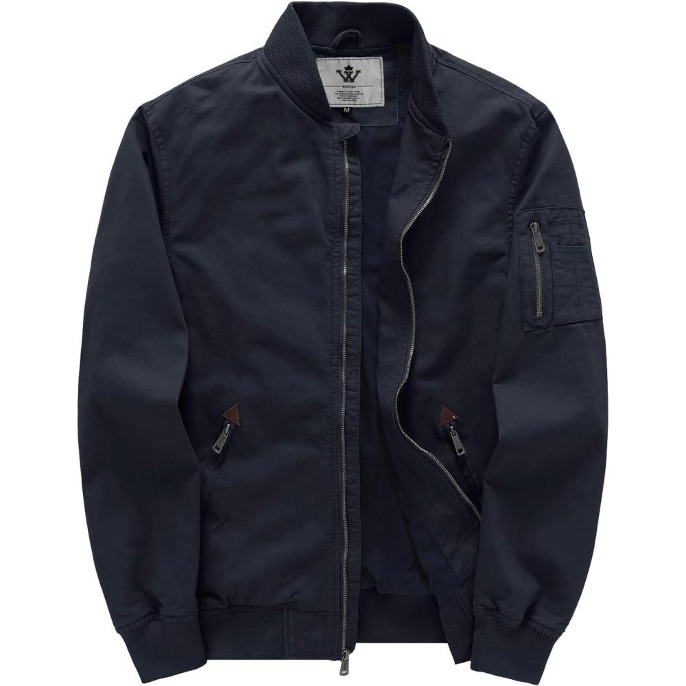 imageWenVen Mens Lightweight Cotton Flight Bomber Jacket Casual Military WindbreakerNavy