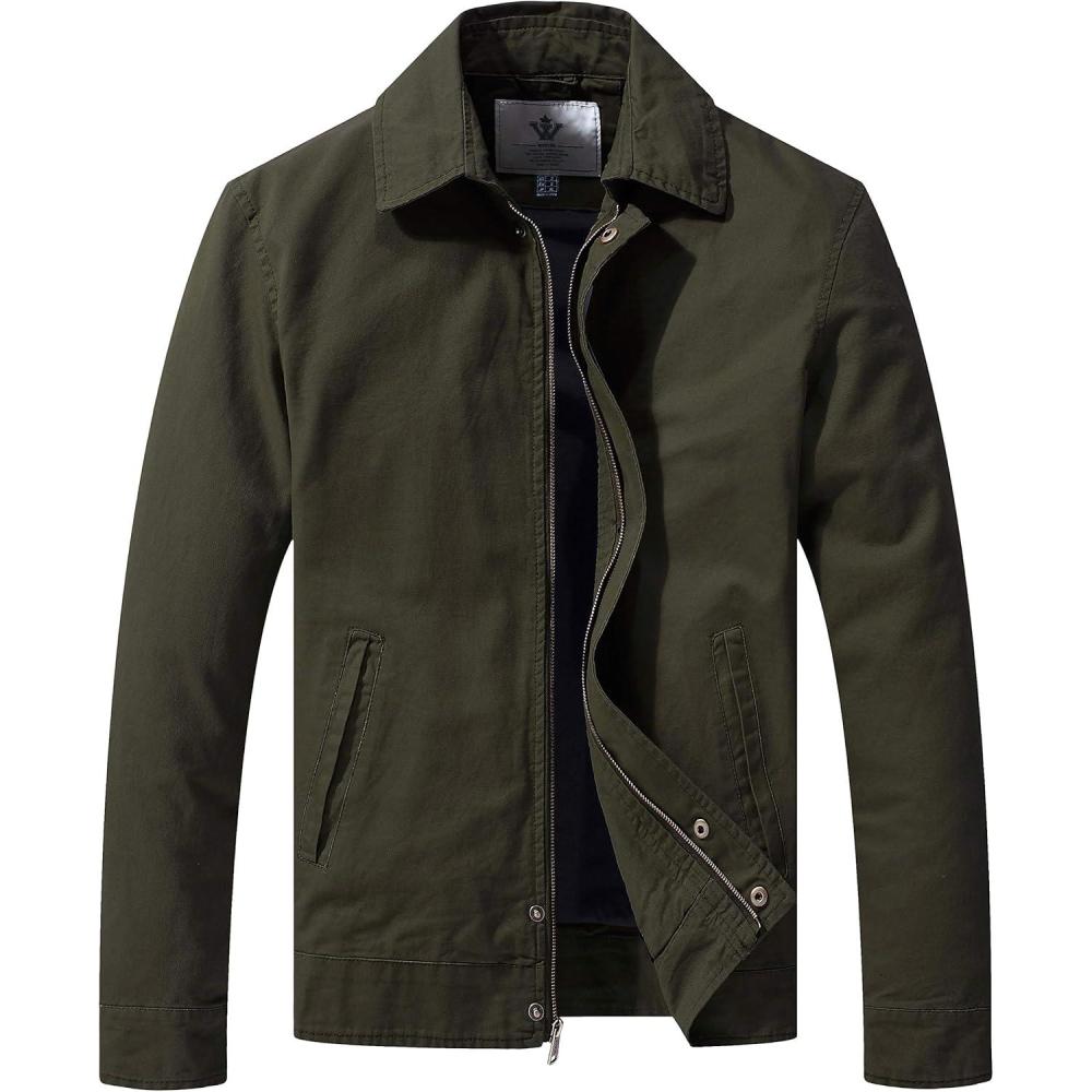 imageWenVen Mens Lightweight Military Cotton Jacket Casual Spring Lapel Work CoatArmy Green