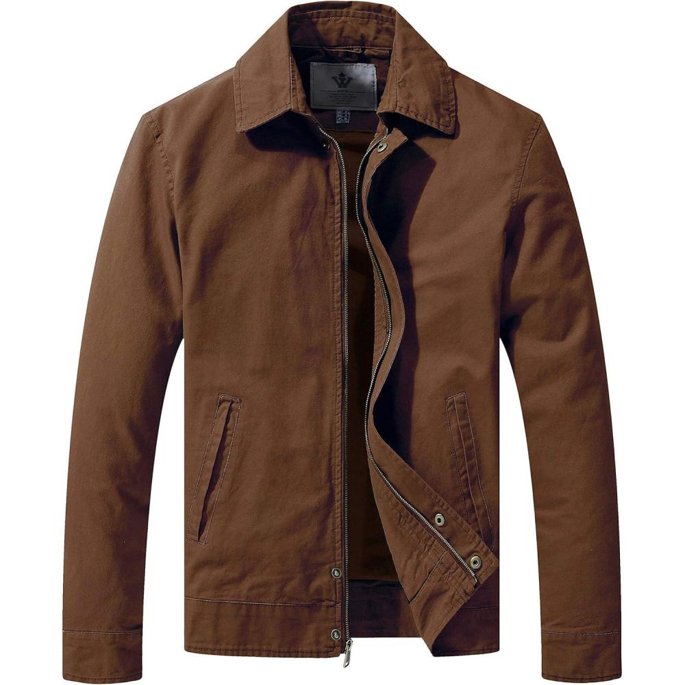 imageWenVen Mens Lightweight Military Cotton Jacket Casual Spring Lapel Work CoatCoffee