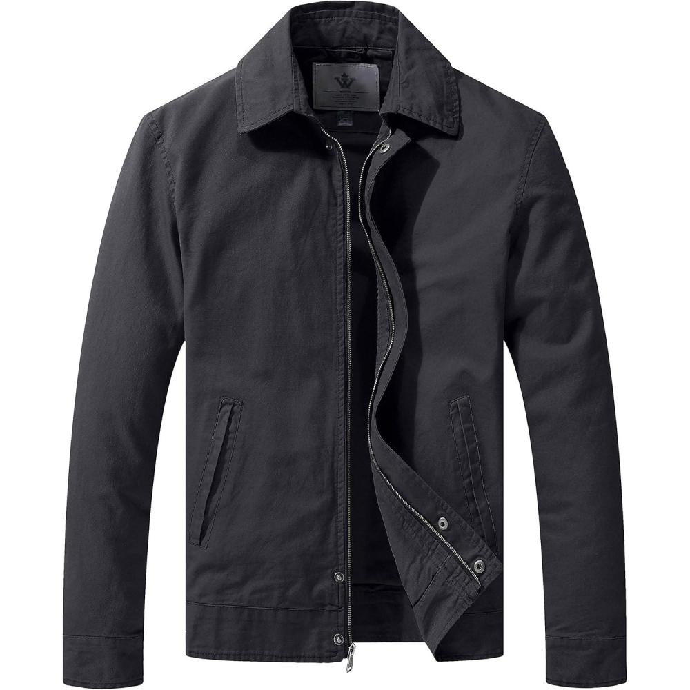 imageWenVen Mens Lightweight Military Cotton Jacket Casual Spring Lapel Work CoatGray