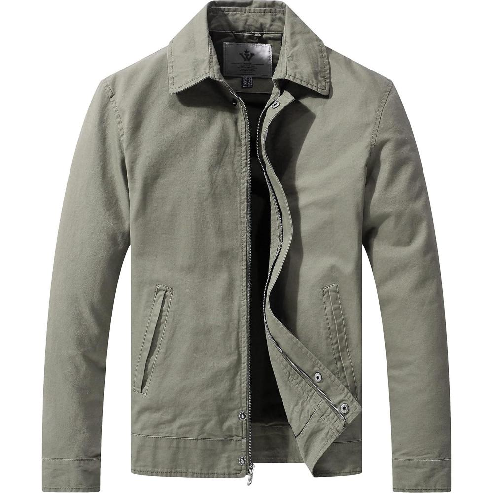 imageWenVen Mens Lightweight Military Cotton Jacket Casual Spring Lapel Work CoatOlive
