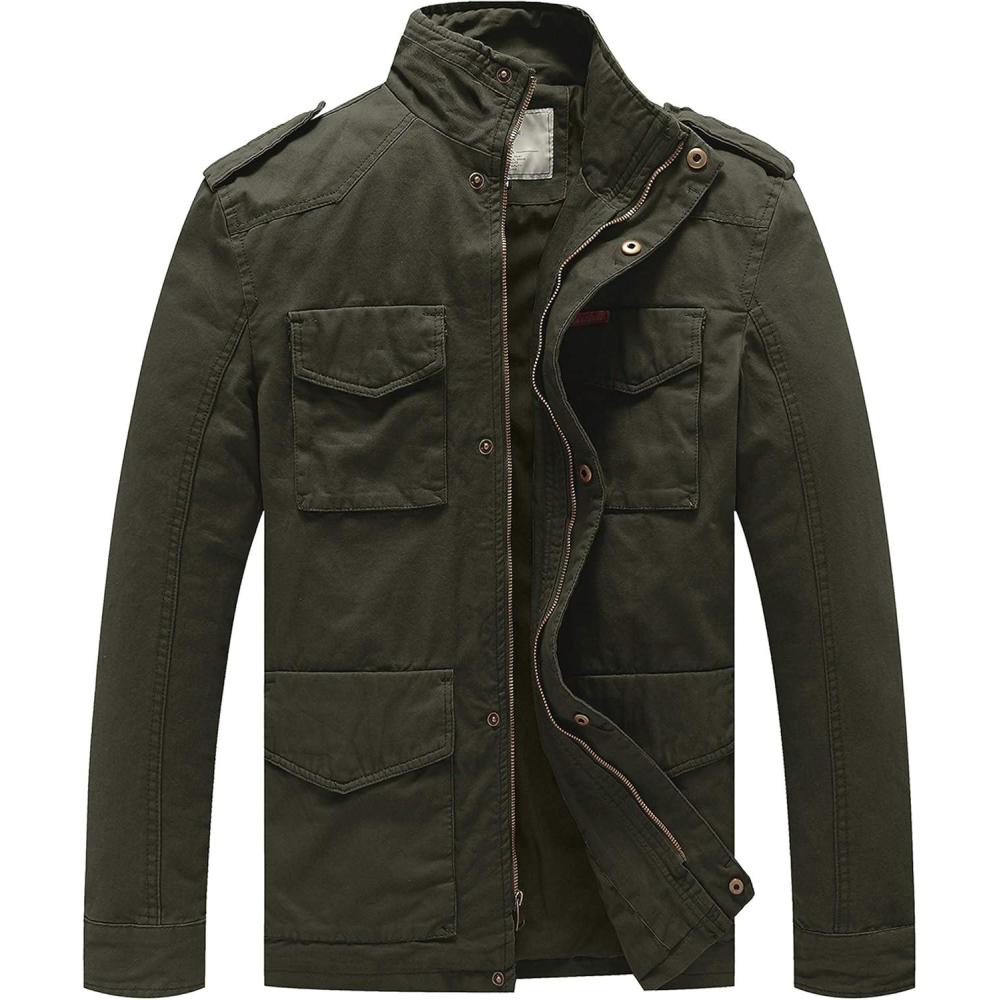 imageWenVen Mens Lightweight Military Style Jacket Twill Cotton WindbreakerArmy Green