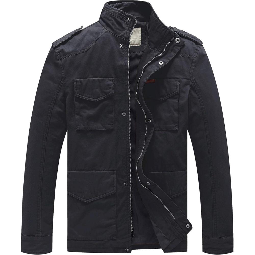 imageWenVen Mens Lightweight Military Style Jacket Twill Cotton WindbreakerGrey
