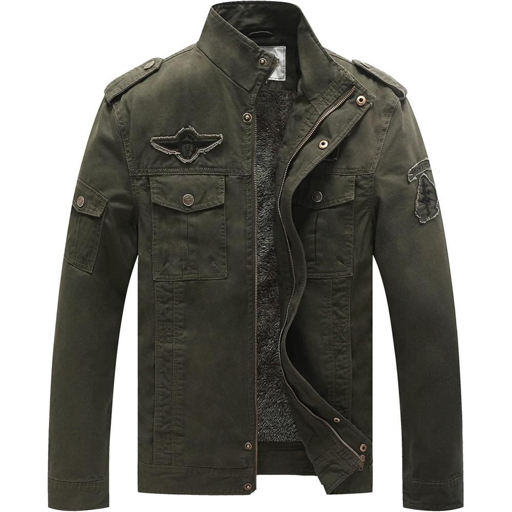 imageWenVen Mens Military Jacket Fleece Lined Winter Puffer Coat Cotton Windbreaker ParkaArmy Green