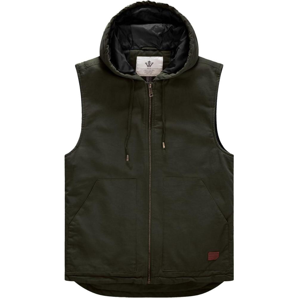imageWenVen Mens Quilted Lined Multi Pockets Casual Vest with HoodArmy Green