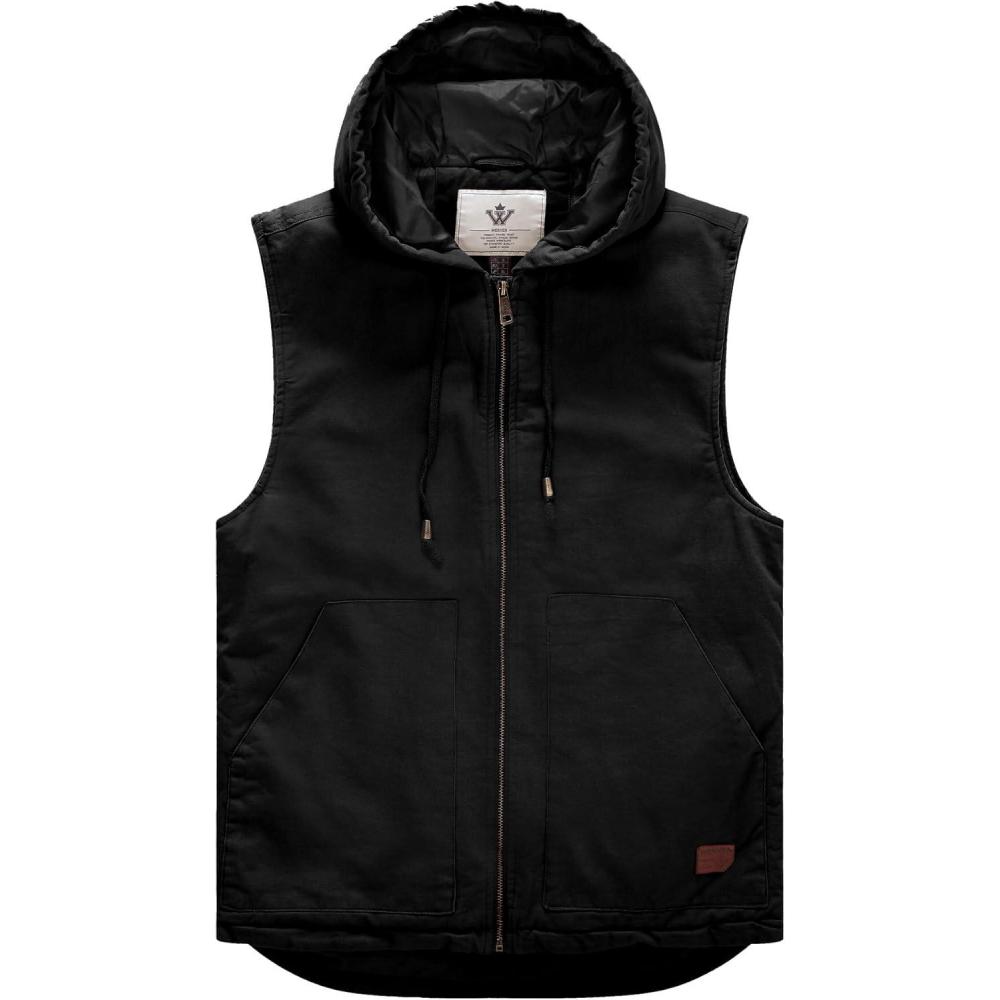 imageWenVen Mens Quilted Lined Multi Pockets Casual Vest with HoodBlack