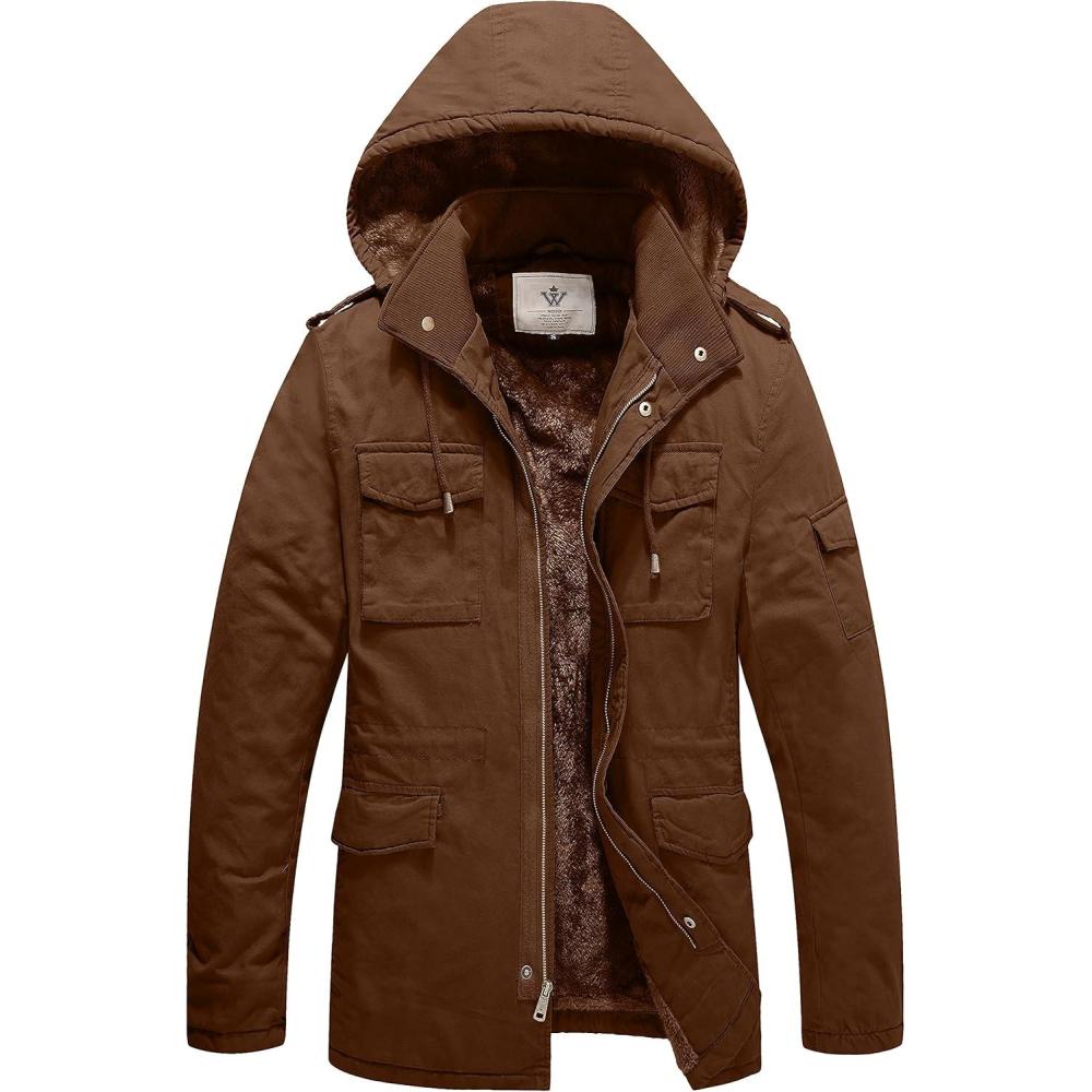 imageWenVen Mens Winter Military Thicken Parka Jacket Warm Coat with Removable HoodCoffee