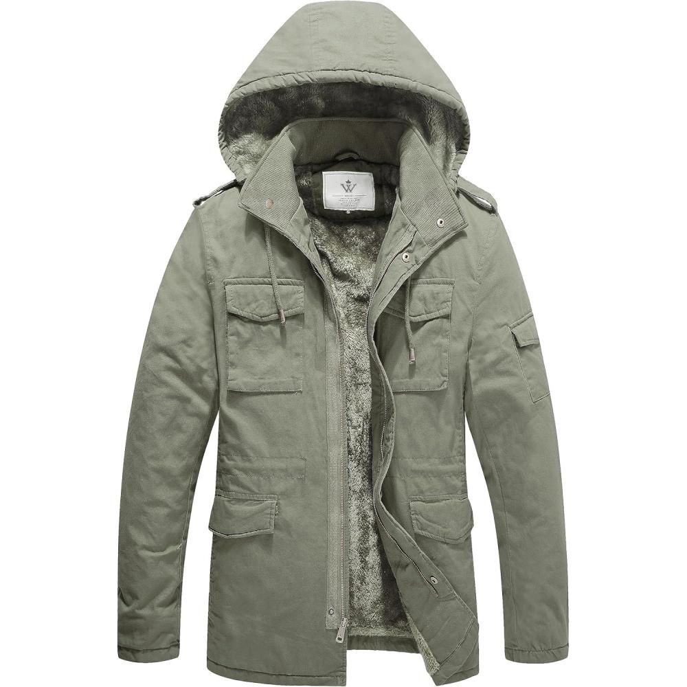 imageWenVen Mens Winter Military Thicken Parka Jacket Warm Coat with Removable HoodLight Olive