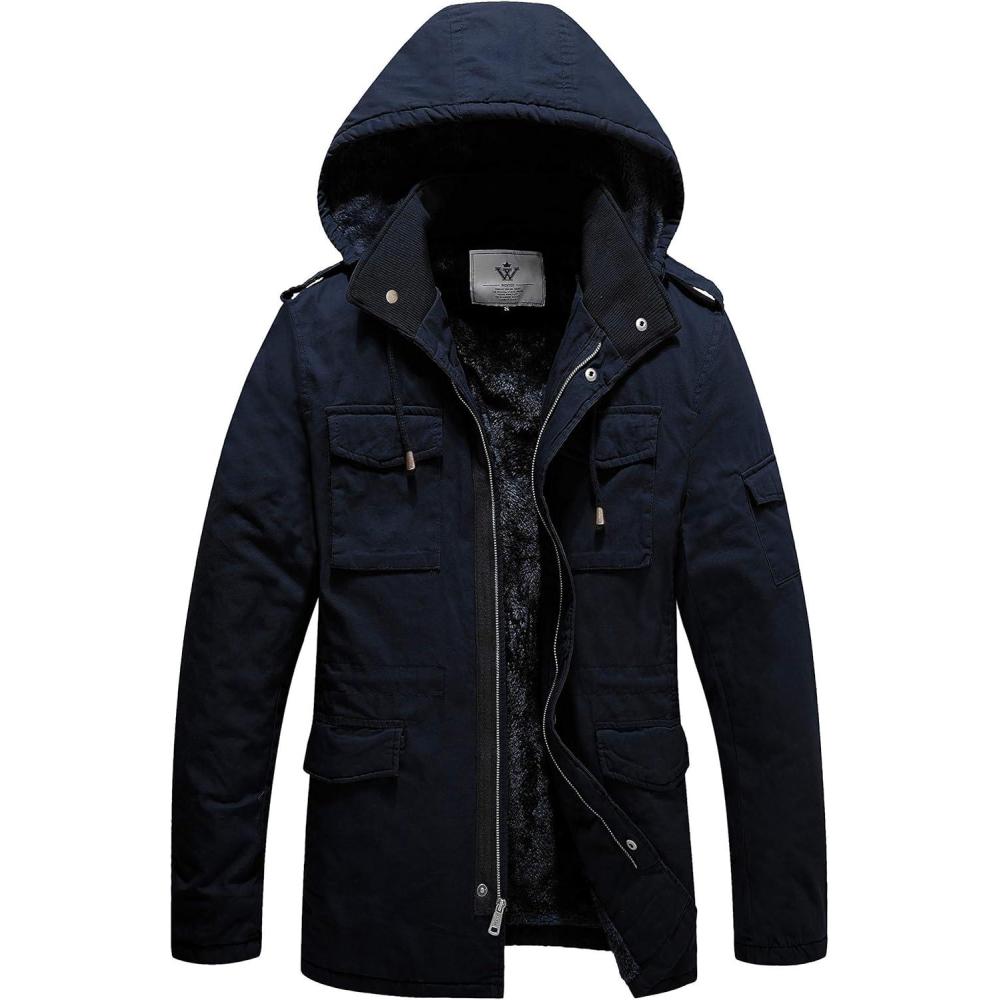 imageWenVen Mens Winter Military Thicken Parka Jacket Warm Coat with Removable HoodNavy