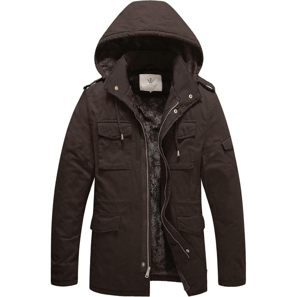 imageWenVen Mens Winter Military Thicken Parka Jacket Warm Coat with Removable HoodTobacco