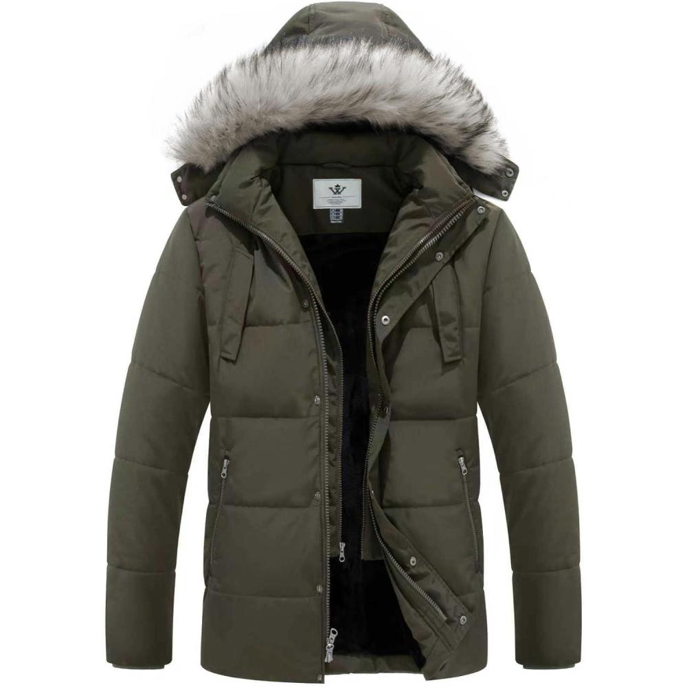 imageWenVen Mens Winter Puffer Coat Thicken Winter Warm Padded Jacket with HoodArmy Green