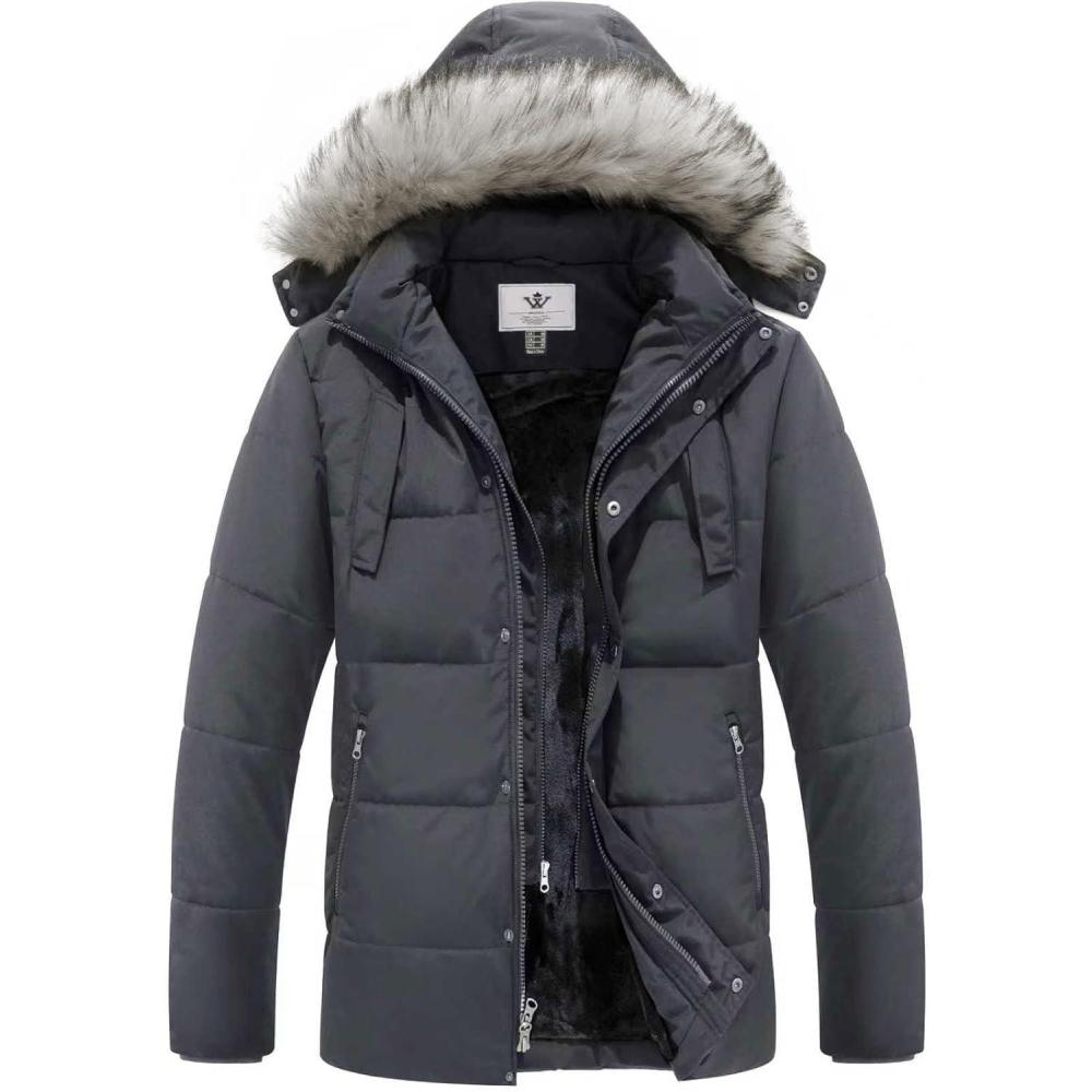imageWenVen Mens Winter Puffer Coat Thicken Winter Warm Padded Jacket with HoodGrey