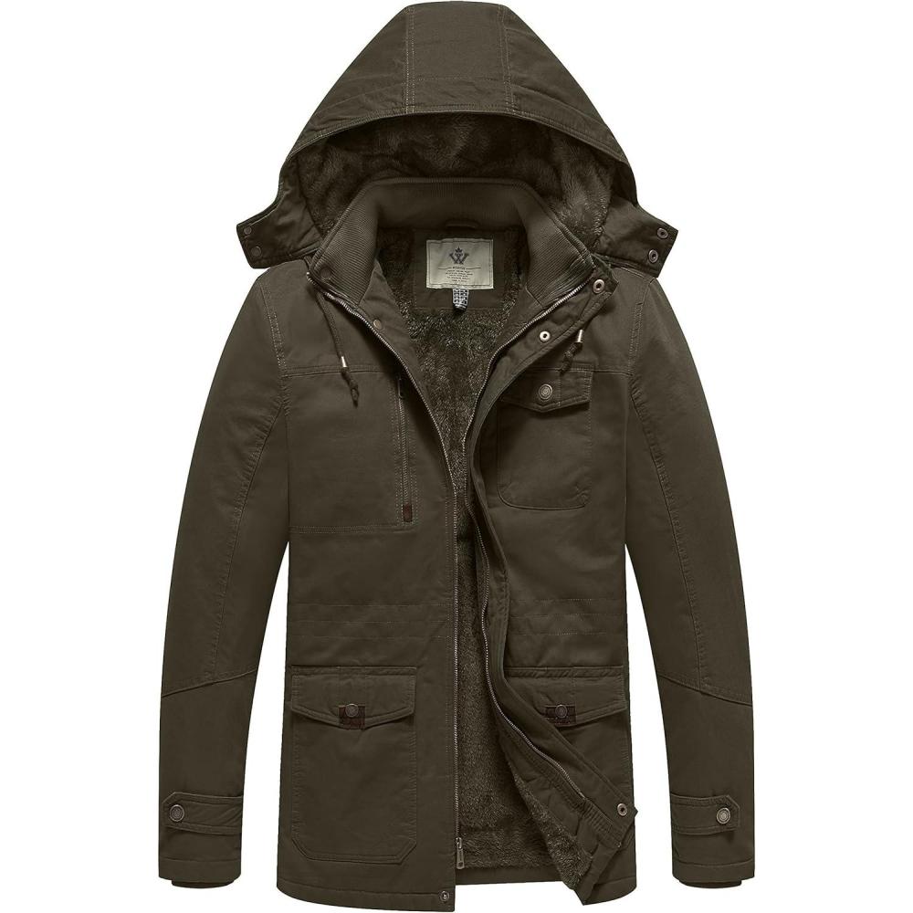 imageWenVen Mens Winter Thicken Cotton Parka Jacket Warm Coat with Removable Hood