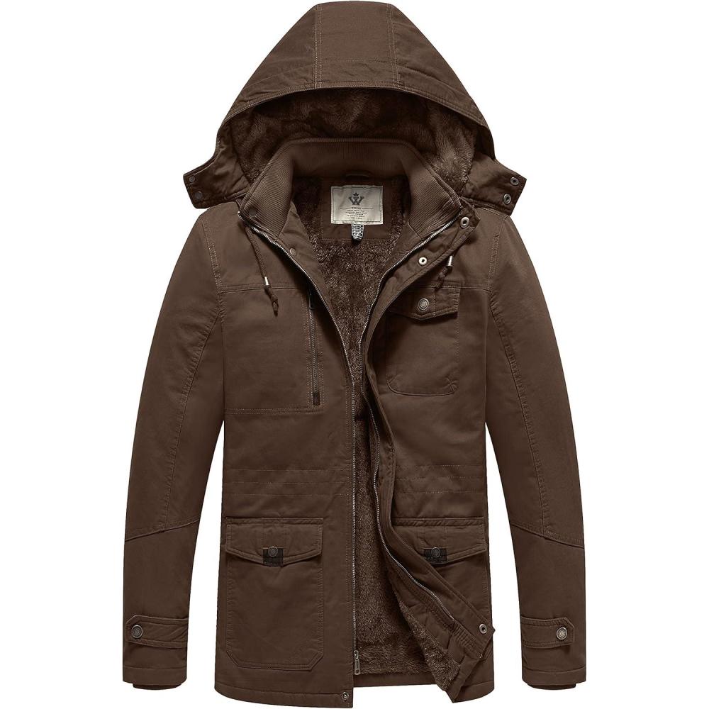 imageWenVen Mens Winter Thicken Cotton Parka Jacket Warm Coat with Removable HoodCoffee