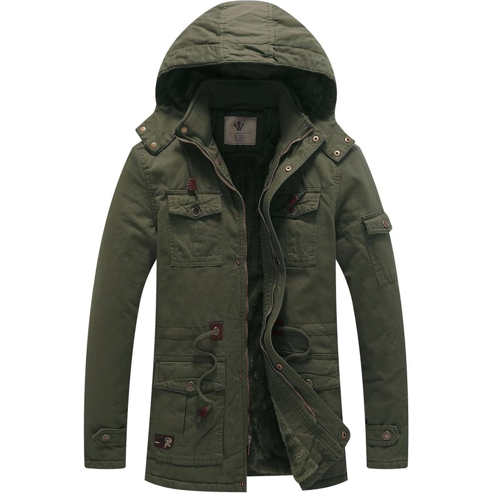 imageWenVen Mens Winter Thicken Cotton Parka Jacket Warm Coat with Removable HoodGreen