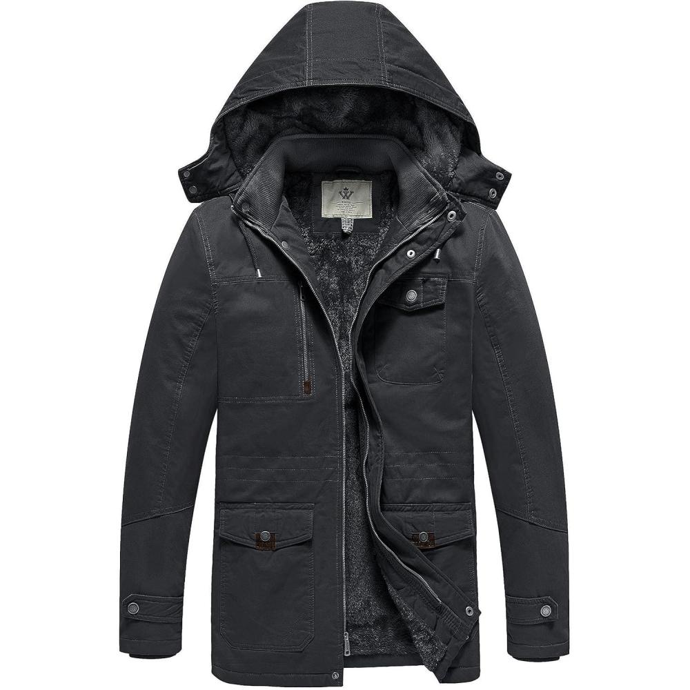 imageWenVen Mens Winter Thicken Cotton Parka Jacket Warm Coat with Removable HoodGrey