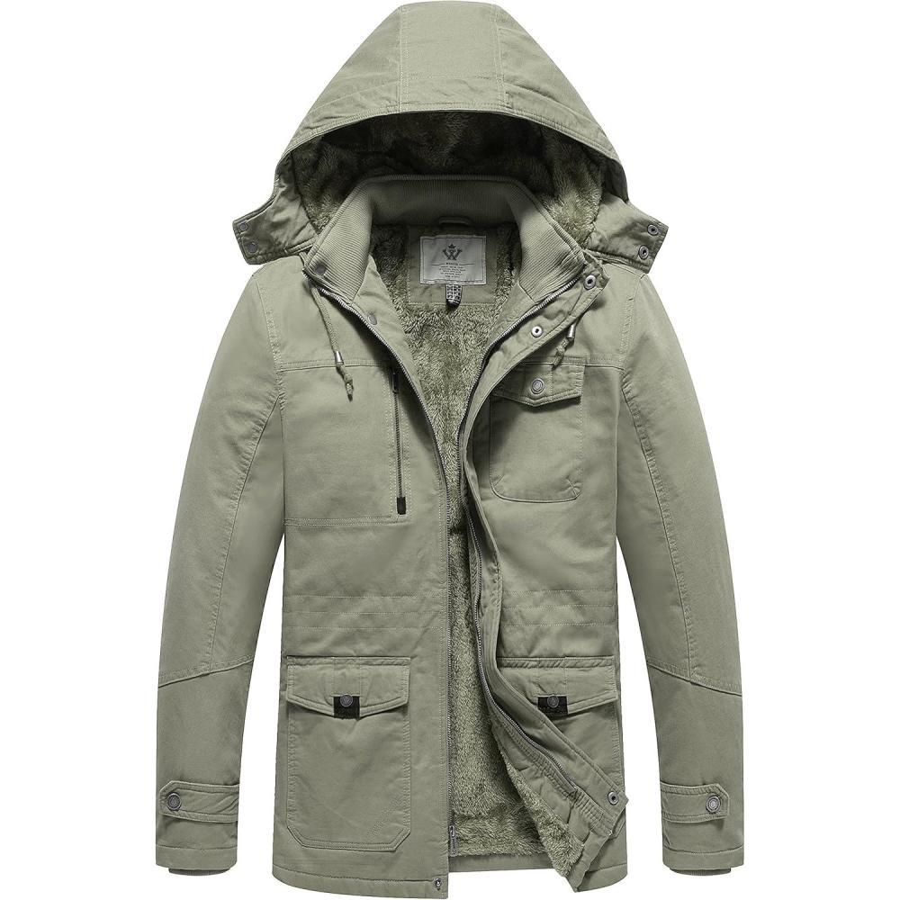 imageWenVen Mens Winter Thicken Cotton Parka Jacket Warm Coat with Removable HoodLight Olive